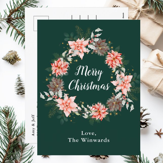 Cartes Pour Fêtes Annuelles Red Poinsettia Wreath Joyeux Noël (Créateur téléchargé)