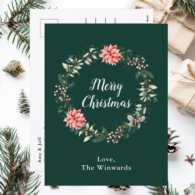Cartes Pour Fêtes Annuelles Red Poinsettia Wreath Joyeux Noël (Créateur téléchargé)