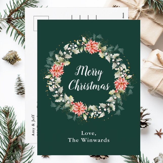 Cartes Pour Fêtes Annuelles Red Poinsettia Wreath Joyeux Noël (Créateur téléchargé)