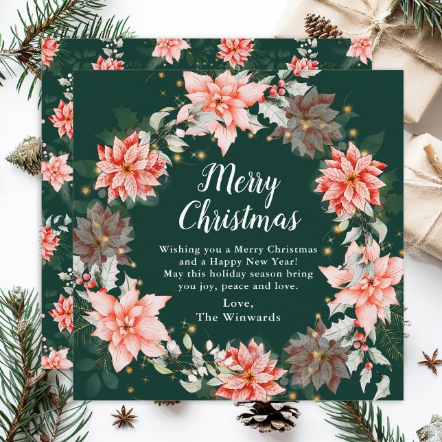 Cartes Pour Fêtes Annuelles Red Poinsettia Wreath Joyeux Noël (Créateur téléchargé)