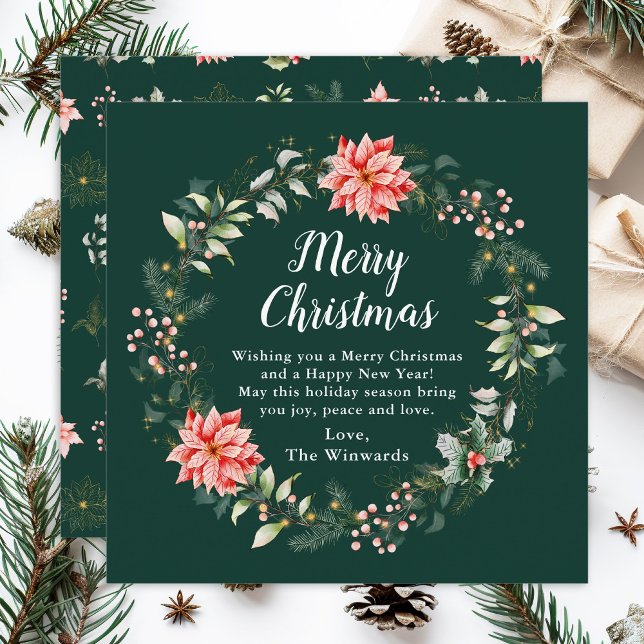 Cartes Pour Fêtes Annuelles Red Poinsettia Wreath Joyeux Noël (Créateur téléchargé)