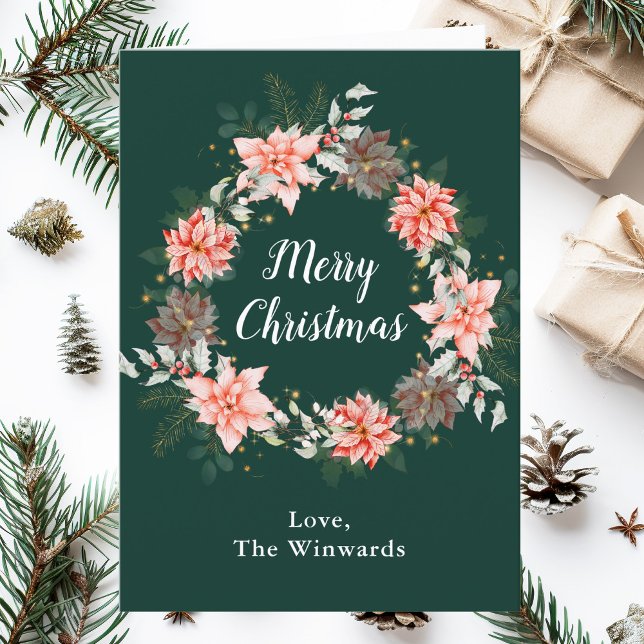 Cartes Pour Fêtes Annuelles Red Poinsettia Wreath Joyeux Noël (Créateur téléchargé)