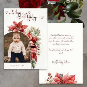 Cartes Pour Fêtes Annuelles Red Poinsettias Joyeux Vacances Script Arch Photo