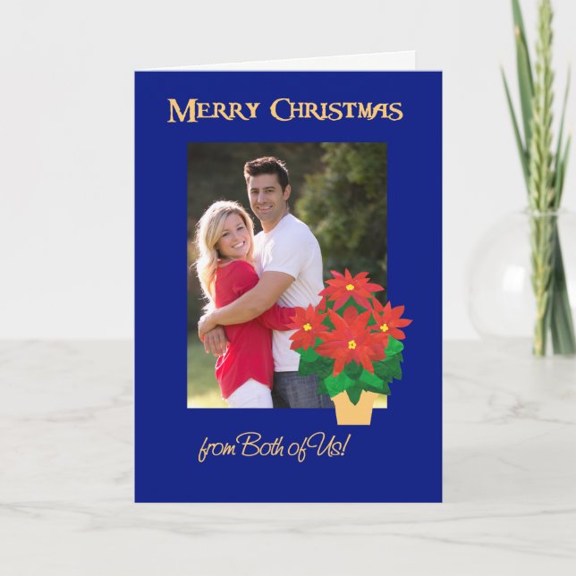 Cartes Pour Fêtes Annuelles Red Poinsettias Photo de Noël de nous deux (Devant)