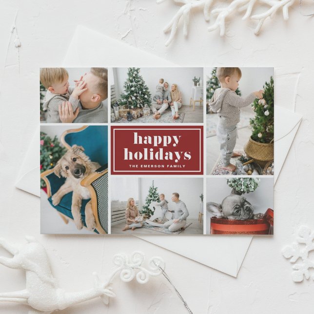 Cartes Pour Fêtes Annuelles Red Retro Happy Holidays Photo Collage (Créateur téléchargé)