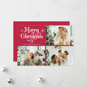 Cartes Pour Fêtes Annuelles Red Retro Joyeux Noël Famille Photo Collage
