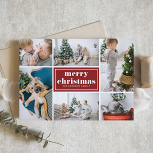 Cartes Pour Fêtes Annuelles Red Retro Joyeux Noël Photo Collage