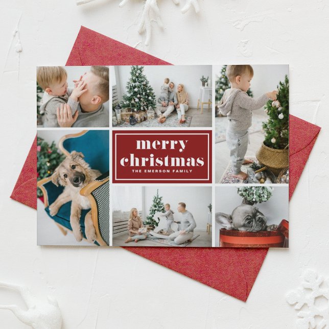 Cartes Pour Fêtes Annuelles Red Retro Joyeux Noël Photo Collage (Créateur téléchargé)