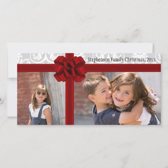 Cartes Pour Fêtes Annuelles Red Ribbon Bow voeux de Noël (Devant)