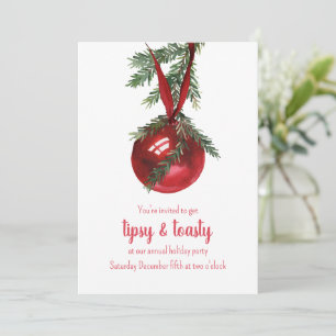 Cartes Pour Fêtes Annuelles Red Ribbon Orament Tipsy & Toasty Party