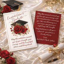 Red Rose Graduation Card with Printed Message 