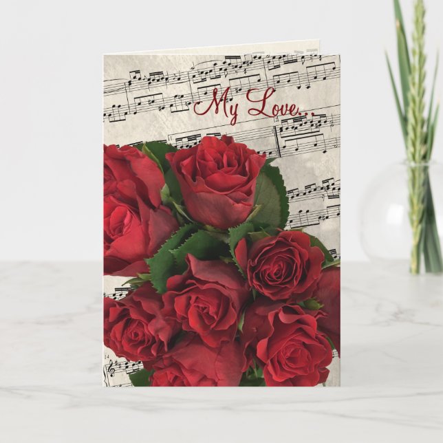 Cartes Pour Fêtes Annuelles Red Roses Musique Saint Valentin (Devant)