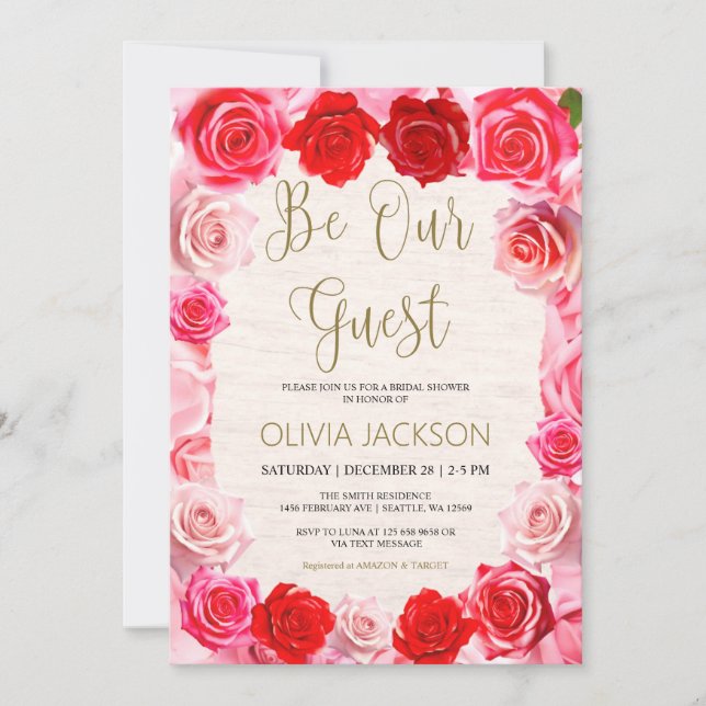 Cartes Pour Fêtes Annuelles Red Roses Soyez Notre Invité Douche Nuptiale Invit (Devant)