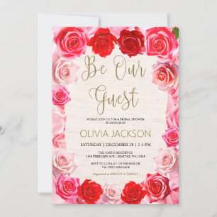 Cartes Pour Fêtes Annuelles Red Roses Soyez Notre Invité Douche Nuptiale Invit