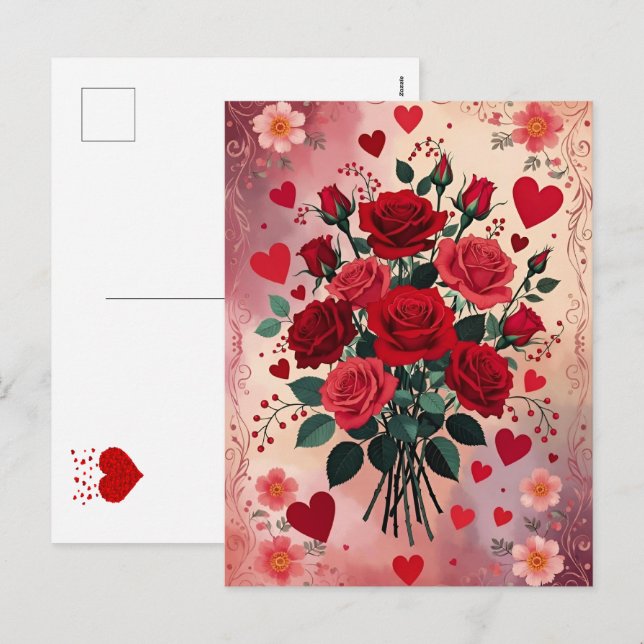 Cartes Pour Fêtes Annuelles Red Roses, Valentine's Day, (Devant / Derrière)