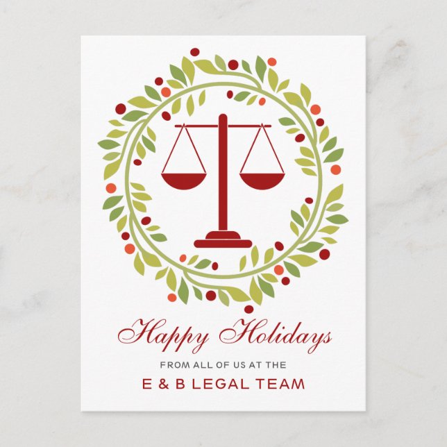 Cartes Pour Fêtes Annuelles Red Scale Holly Wreath Simple Attorney Christmas (Devant)