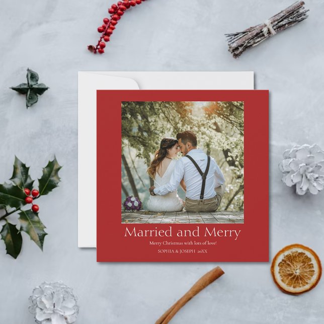 Cartes Pour Fêtes Annuelles Red Simple Christmas Marié et Joyeux Newlyse (Créateur téléchargé)