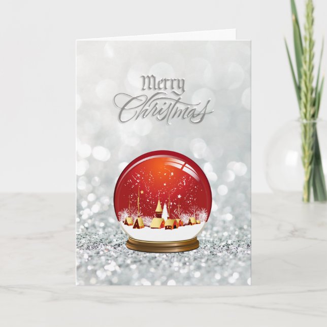 Cartes Pour Fêtes Annuelles Red Snow Globe Village Joyeux Noël (Devant)