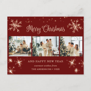 Cartes Pour Fêtes Annuelles Red Snowflake 3 Photo Collage
