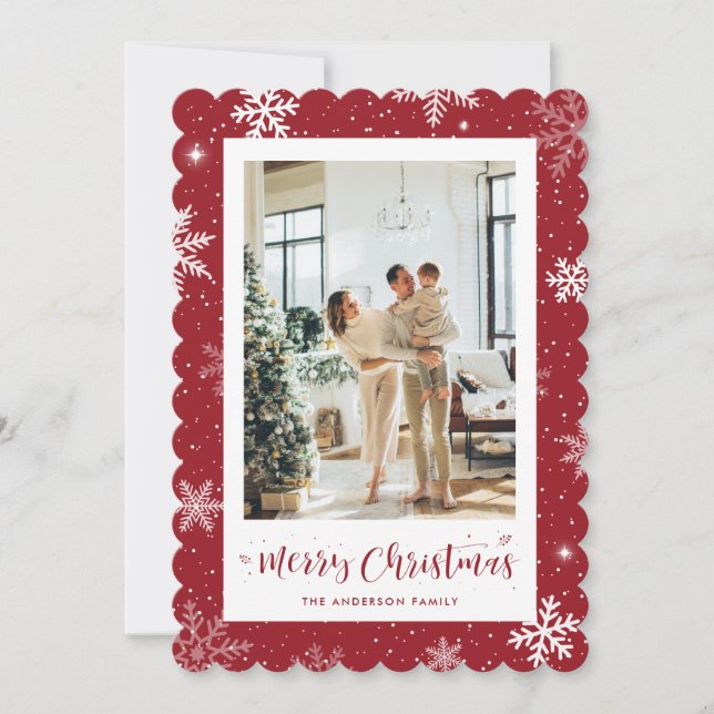 Cartes Pour Fêtes Annuelles Red Snowflake Photo Joyeux Noël (Devant)