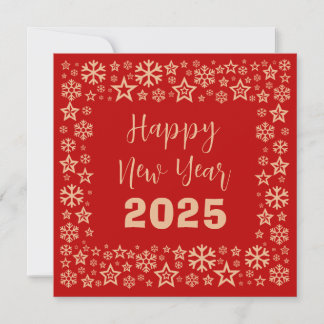 Cartes Pour Fêtes Annuelles Red Square wish card with a lot of golden stars