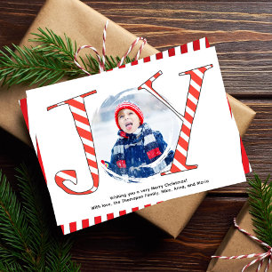 Cartes Pour Fêtes Annuelles Red Sucre de canne Stripe Noël Photo Joie