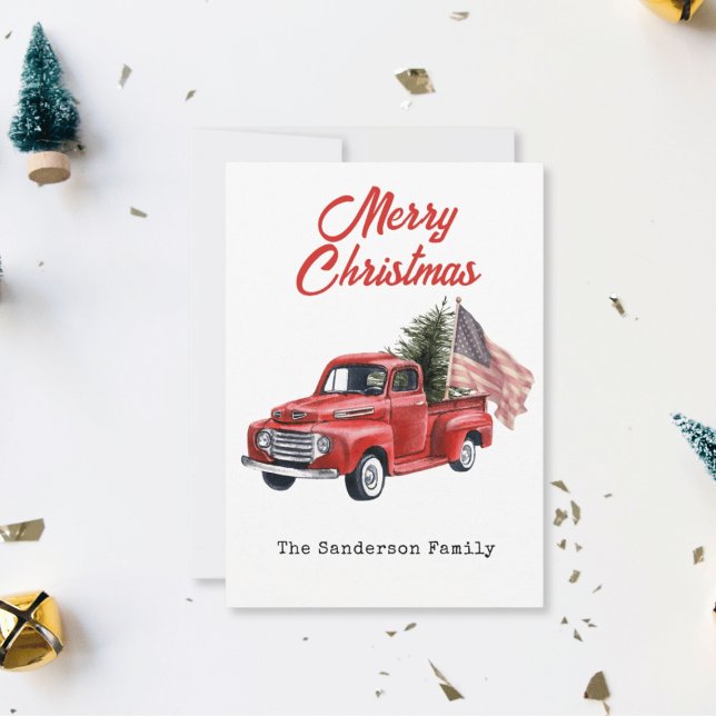 Cartes Pour Fêtes Annuelles Red Truck drapeau américain Noël (Créateur téléchargé)