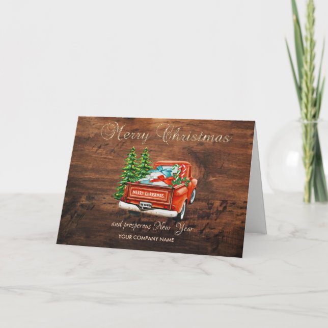 Cartes Pour Fêtes Annuelles Red Truck Pine Trees Bois Salutation (Devant)