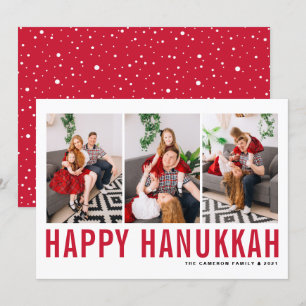 Cartes Pour Fêtes Annuelles Red Typography Photo Collage Happy Hanoukka