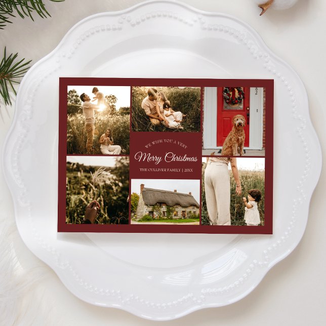 Cartes Pour Fêtes Annuelles Red Very Joyeux Noël Six Photo Collage (Créateur téléchargé)