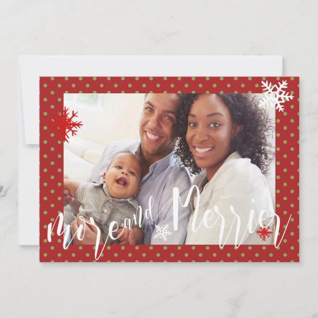 Cartes Pour Fêtes Annuelles Red With Green Dots Plus & Merrier Photo Noël (Devant)