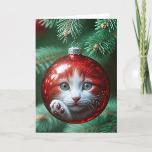 Cartes Pour Fêtes Annuelles Réflexion de Chat dans un ornement rouge