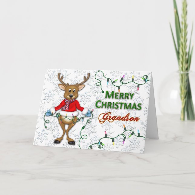Cartes Pour Fêtes Annuelles Reindee Noël- Grand-fils - Lumières (Devant)