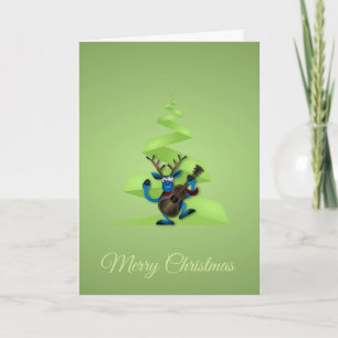 Cartes Pour Fêtes Annuelles Reindeer Dancing Guitare Joyeux sapin de Noël