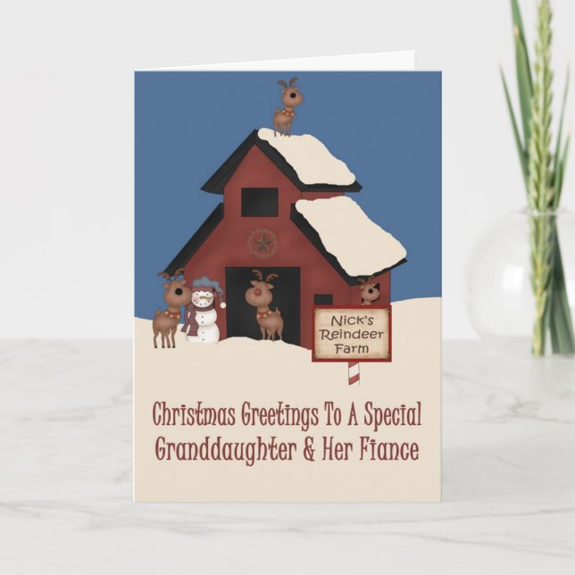 Cartes Pour Fêtes Annuelles Reindeer Farm Grand-fille et fiancée Noël (Devant)