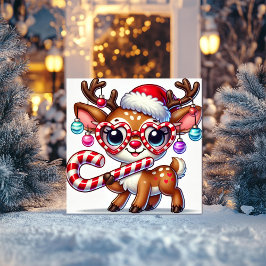 Cartes Pour Fêtes Annuelles Reindeer Joueur Portant Des Lunettes De Coeur
