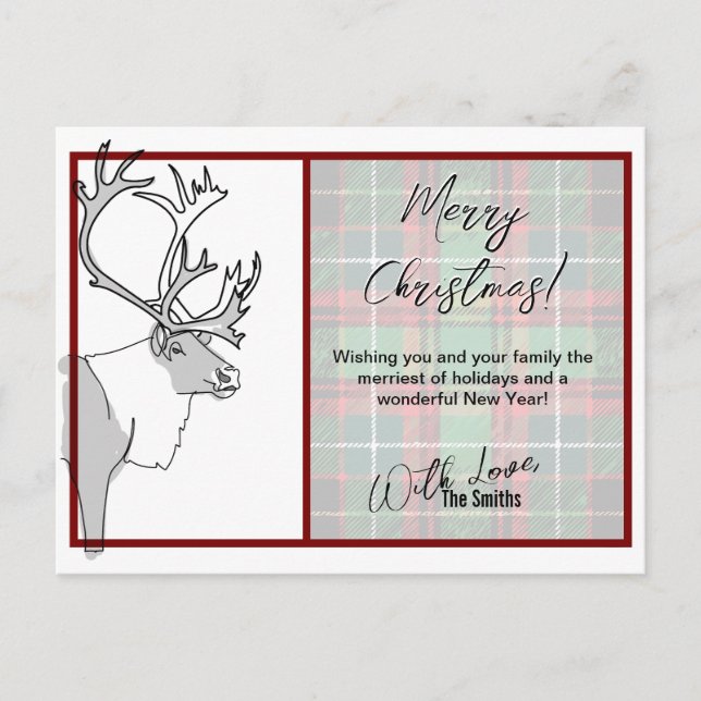 Cartes Pour Fêtes Annuelles Reindeer Joyeux Noël Plaid personnalisable (Devant)