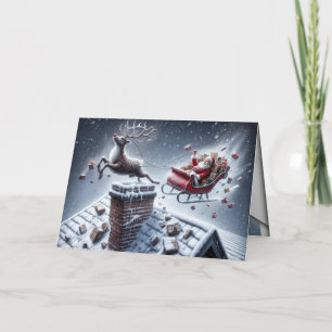 Cartes Pour Fêtes Annuelles Reindeer Mishap sur un toit neigeux