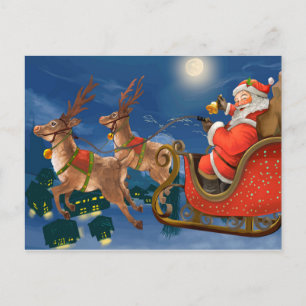 Cartes Pour Fêtes Annuelles Reindeer tire le Père Noël Sleigh   Noël