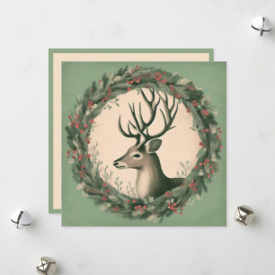 Cartes Pour Fêtes Annuelles Reinder de Noël avec couronne de Noël