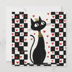 Cartes Pour Fêtes Annuelles Reine de chat noir Whimsical avec couronne d'or