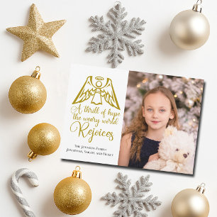 Cartes Pour Fêtes Annuelles Rejoice Angel Elegant Gold Famille Photo Noël