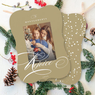 Cartes Pour Fêtes Annuelles Rejoice Calligraphy Religieux Noël Gold Photo