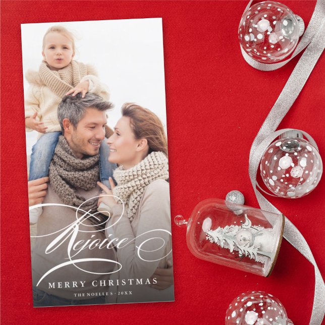 Cartes Pour Fêtes Annuelles Rejoice Classic Script Photo de Noël Religieux (Créateur téléchargé)