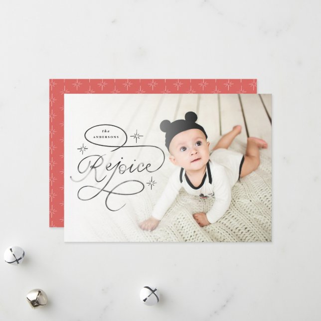 Cartes Pour Fêtes Annuelles Rejoice Hand Lettré Stars Noël Photo (Devant/Arrière en situation)