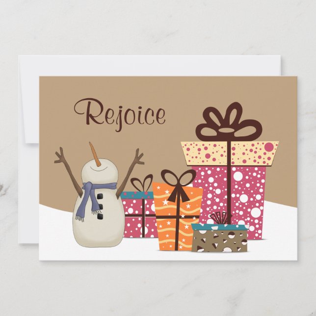 Cartes Pour Fêtes Annuelles Rejoice - Jote Snowman avec cadeaux Noël (Devant)
