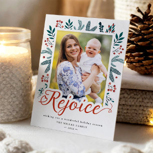 Cartes Pour Fêtes Annuelles Rejoignez Script Moderne Winter Holly Berries Phot