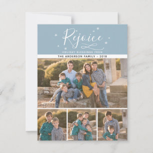 Cartes Pour Fêtes Annuelles Réjouissez   4 Photo de famille Noël bleu