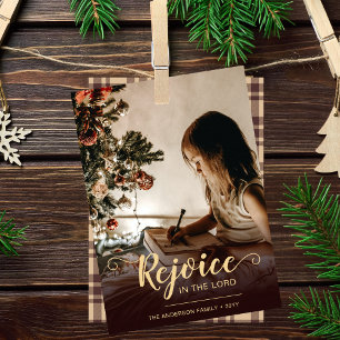 Cartes Pour Fêtes Annuelles Réjouissez Brown Plaid Rustique Noël Religieux