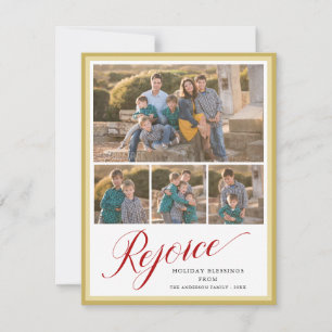 Cartes Pour Fêtes Annuelles Réjouissez-vous Elegant Script 4 Family Photo Noël